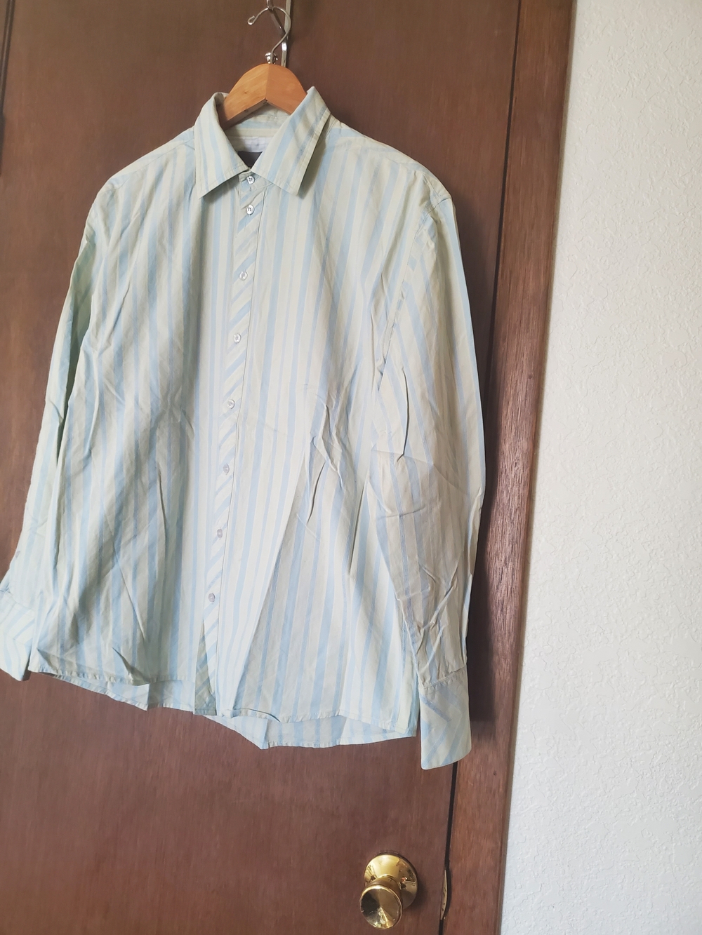 Mac & Jac Light Sage and Blue Striped Dress Shirt